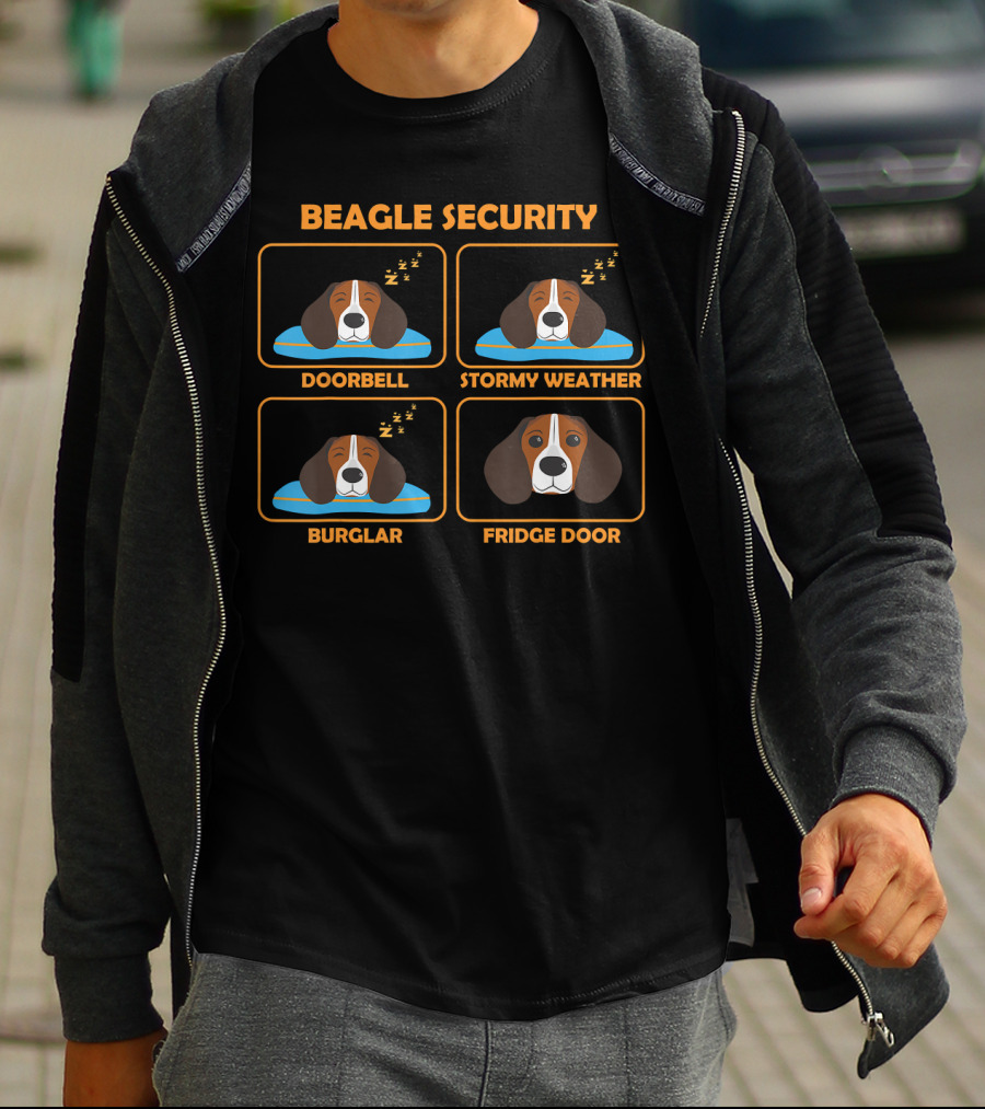 Beagle Security Doorbell Stormy Weather Burglar Fridge Door T-Shirt