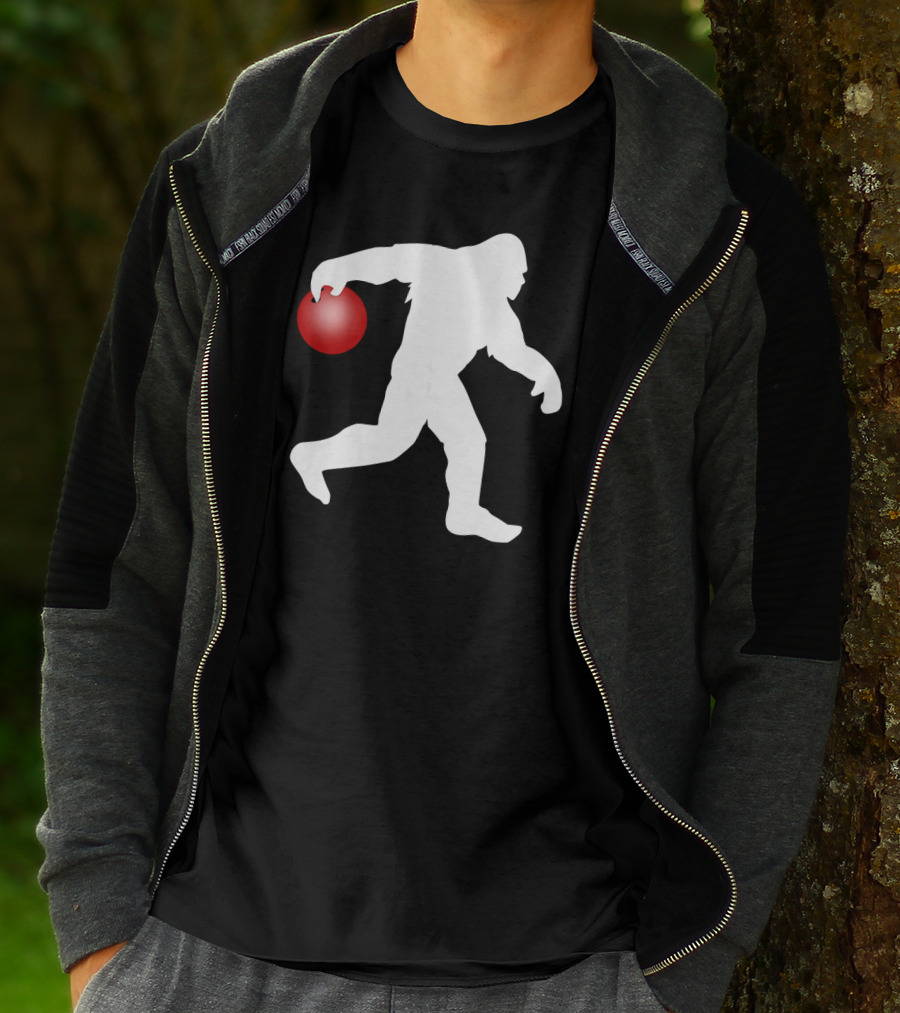 Bigfoot Bowling Silhouette With Red Bowling Ball T-Shirt