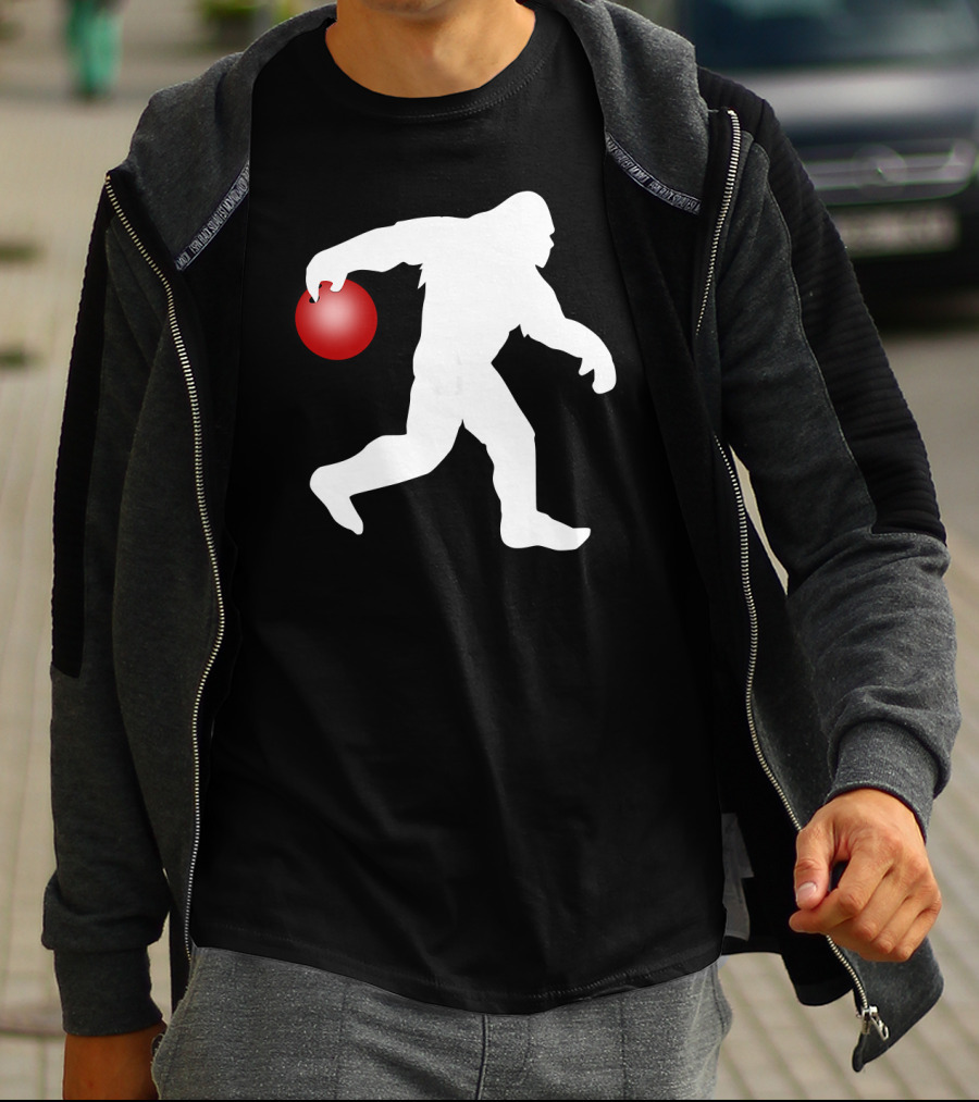 Bigfoot Bowling Silhouette With Red Bowling Ball T-Shirt