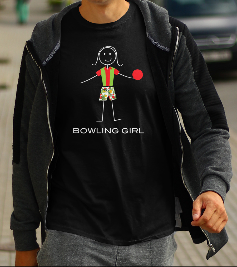 Bowling Girl Stick Figure With Colorful Shorts And Red Ball T-Shirt