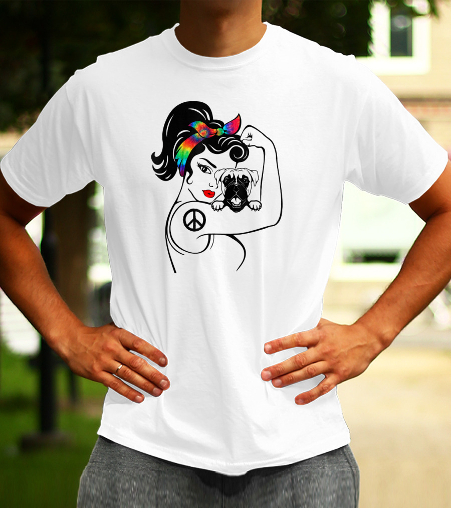 Peace Symbol Hippie Boxer Mom And Dog Lovers Retro T-Shirt