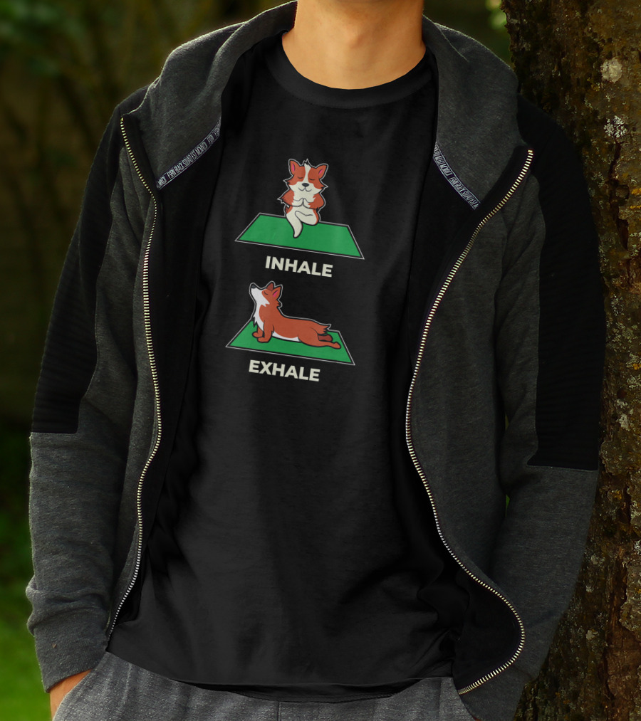Pilates Yoga Inhale Exhale Funny Corgi T-Shirt