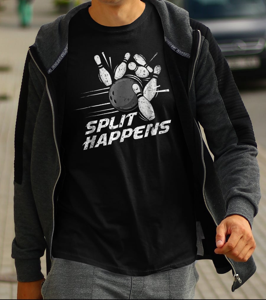 Split Happens Distressed Bowling Humor T-Shirt