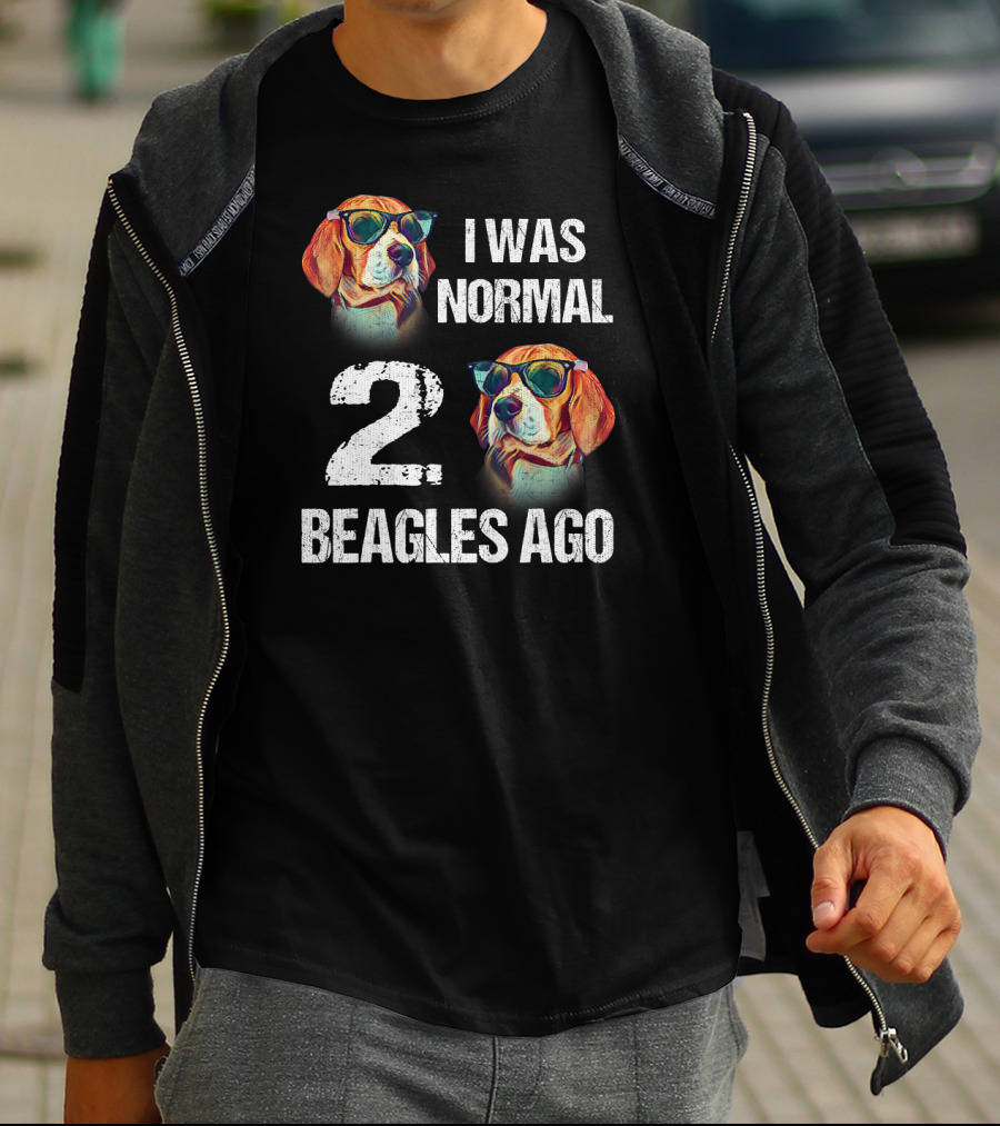 I Was Normal Two Beagles Ago Funny Dog Owner 2 Beagles With Sunglasses T-Shirt