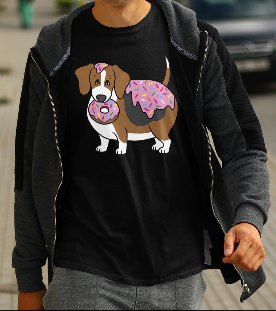 Funny Fat Beagle With Sprinkle Doughnut Sweet Treat T-Shirt