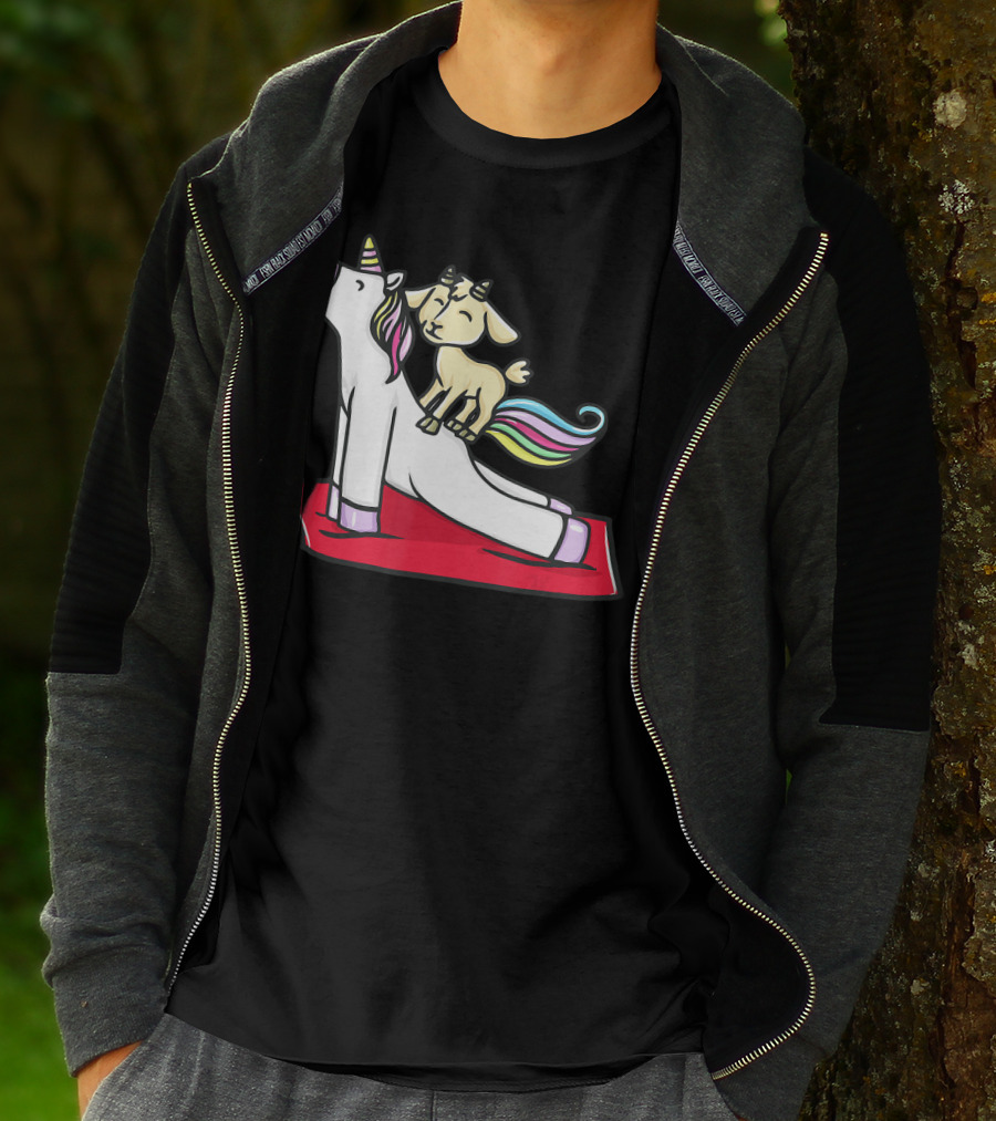 Goat Balancing On Yoga Unicorn Rainbow Mane T-Shirt