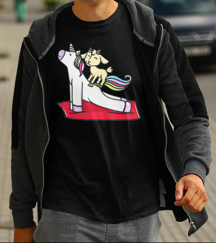 Goat Balancing On Yoga Unicorn Rainbow Mane T-Shirt