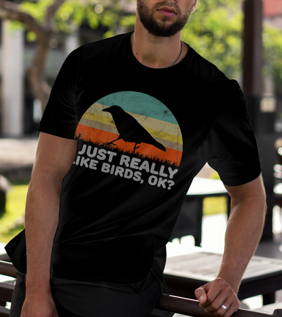 I Just Really Like Birds OK Retro Sunset Bird T-Shirt