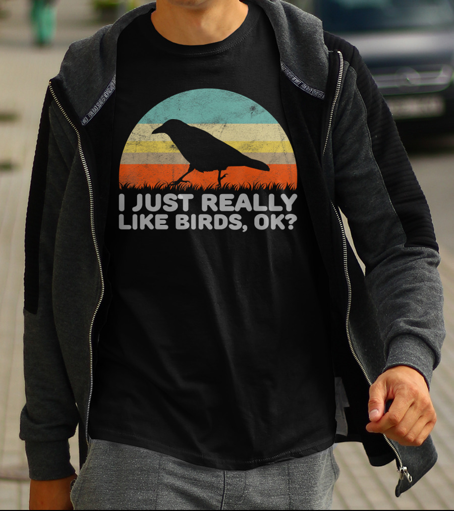 I Just Really Like Birds OK Retro Sunset Bird T-Shirt