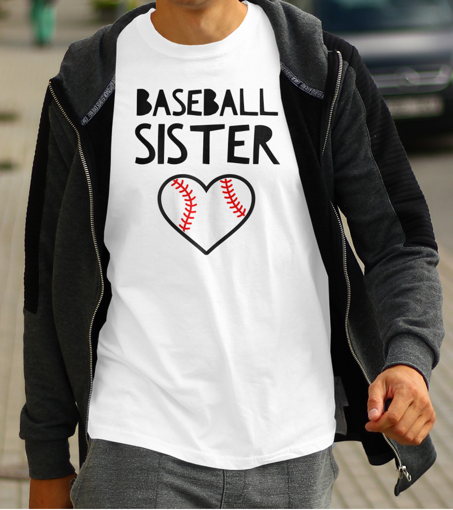 Baseball Sister Heart Baseball Stitches T-Shirt