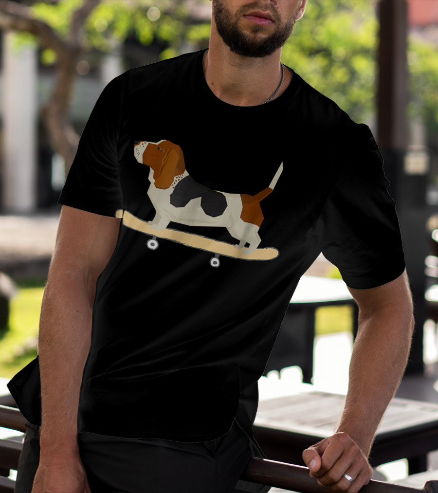 Funny Bassett Hound Skateboarding Adventure T-Shirt