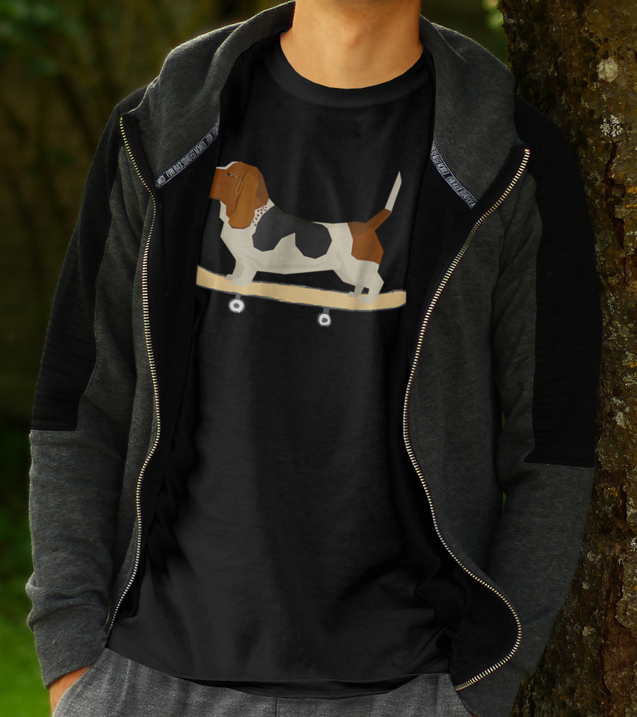 Funny Bassett Hound Skateboarding Adventure T-Shirt