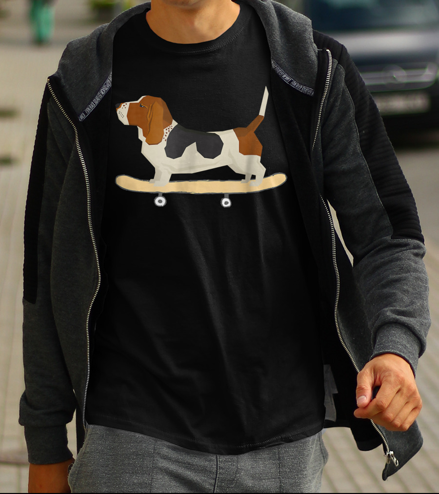 Funny Bassett Hound Skateboarding Adventure T-Shirt