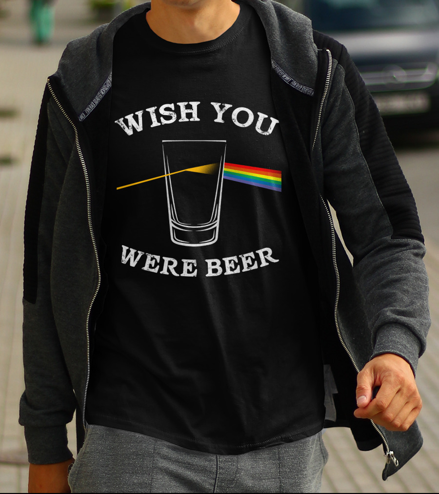 Wish You Were Beer Pink Floyd Prism Parody Beer Drinker T-Shirt