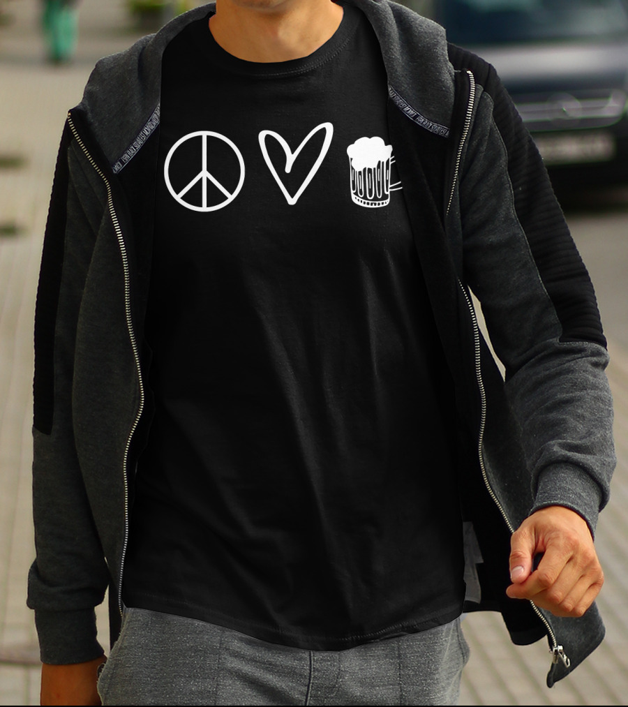 Peace Love Beer Funny Cool T-Shirt
