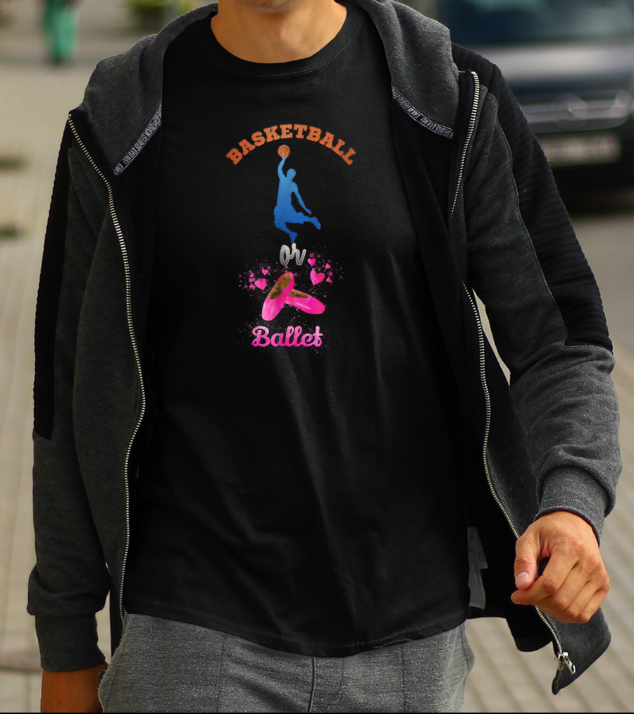 Basketball Or Ballet Team Blue Pink Gender Reveal T-Shirt