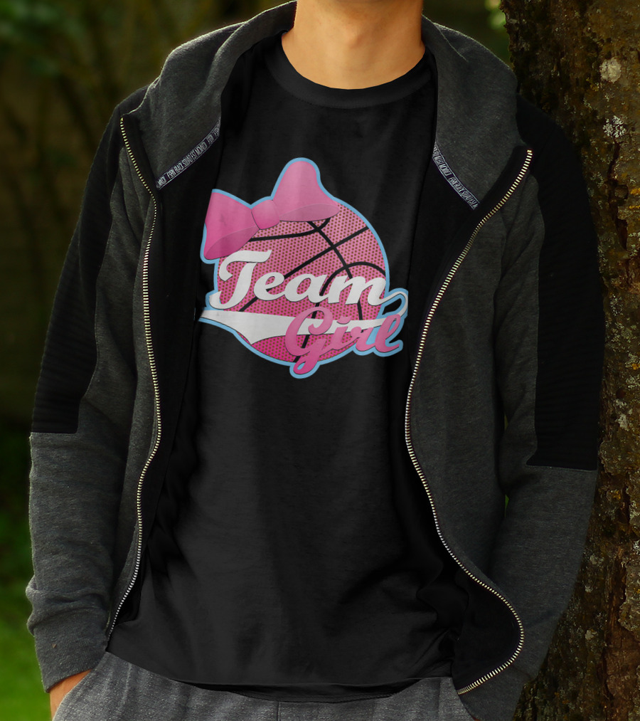 Gender Reveal Party Team Pink Girl Basketball Bow T-Shirt