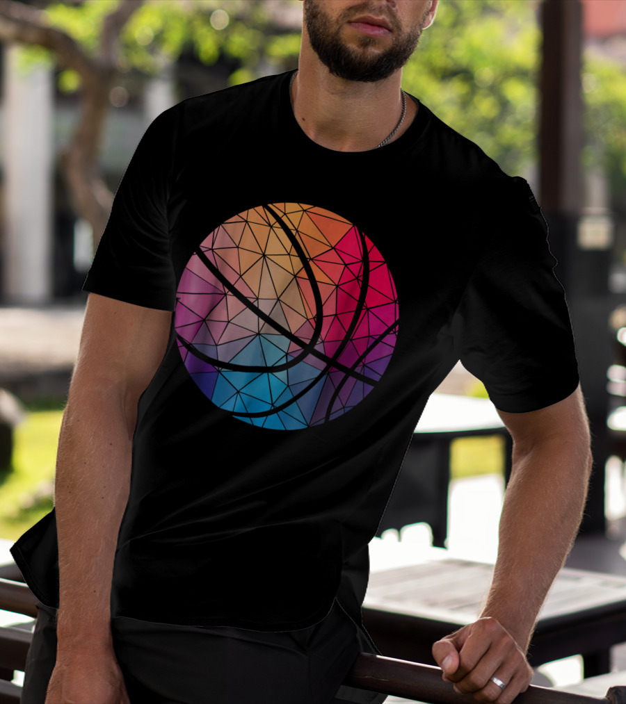 Geometric Cool Rainbow Basketball Shape T-Shirt