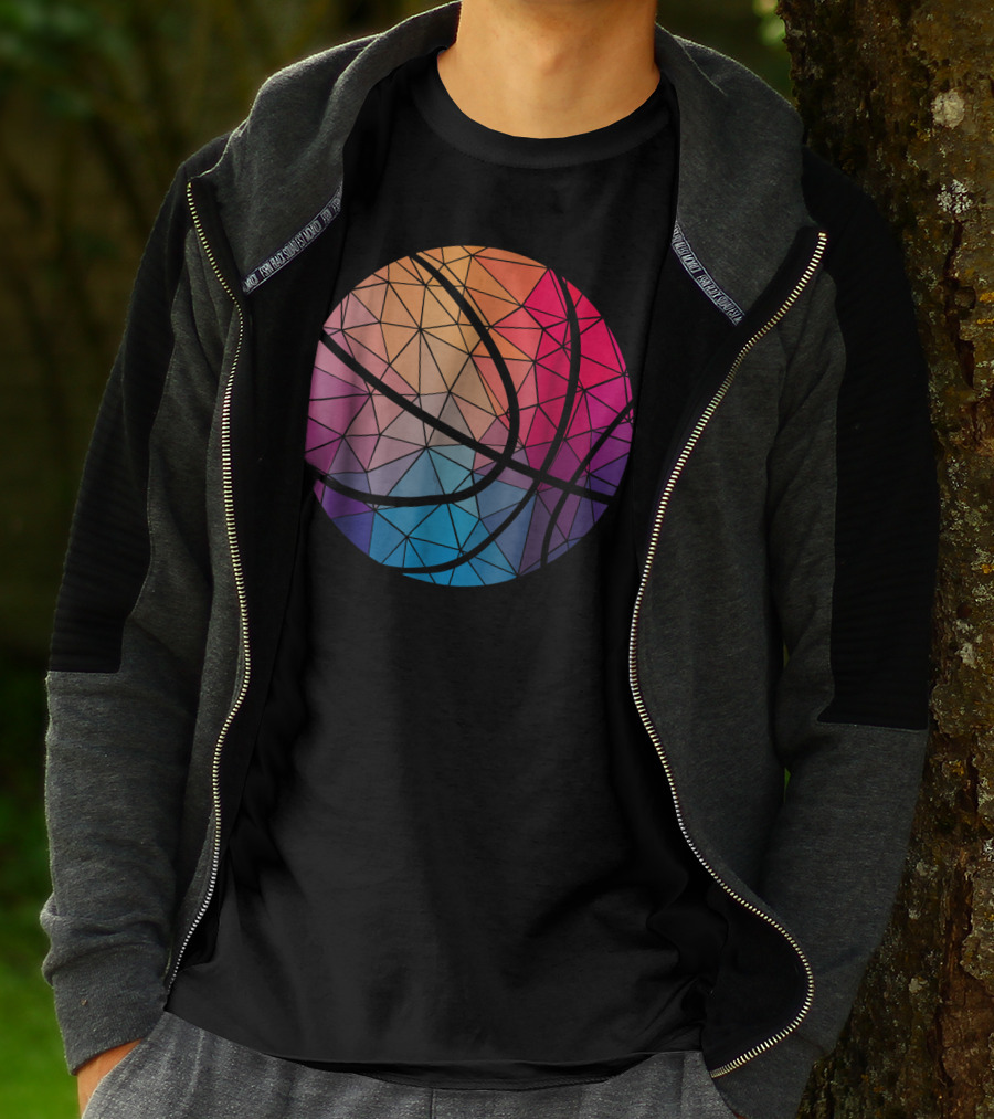 Geometric Cool Rainbow Basketball Shape T-Shirt
