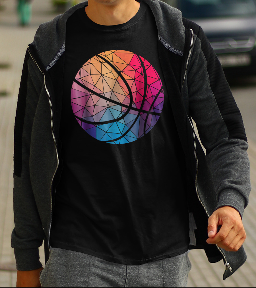 Geometric Cool Rainbow Basketball Shape T-Shirt