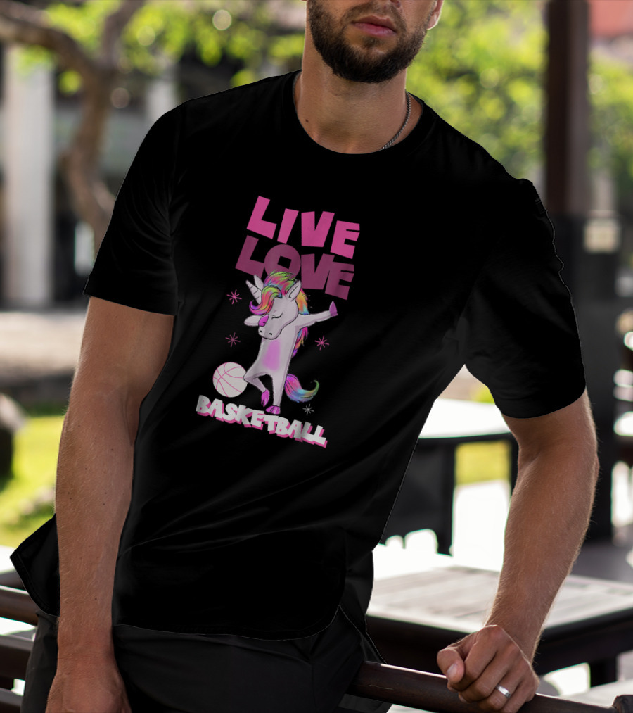 Live Love Basketball Dabbing Unicorn T-Shirt
