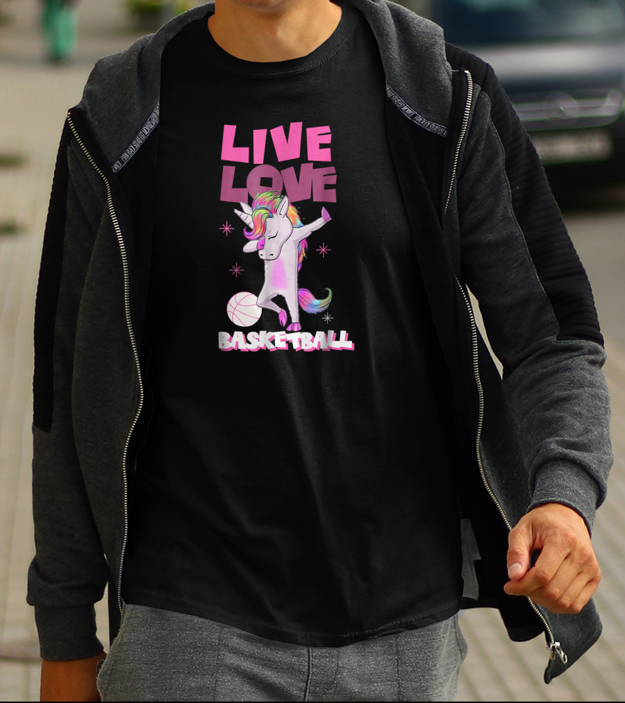 Live Love Basketball Dabbing Unicorn T-Shirt