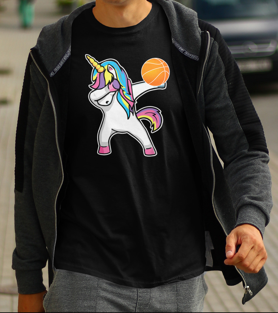 Unicorn Dabbing Basketball Player With Colorful Mane T-Shirt