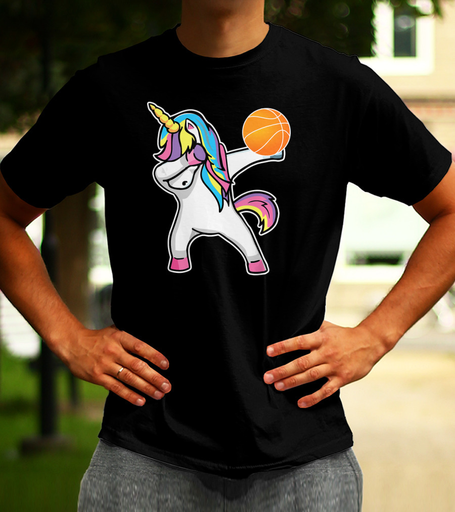 Unicorn Dabbing Basketball Player With Colorful Mane T-Shirt