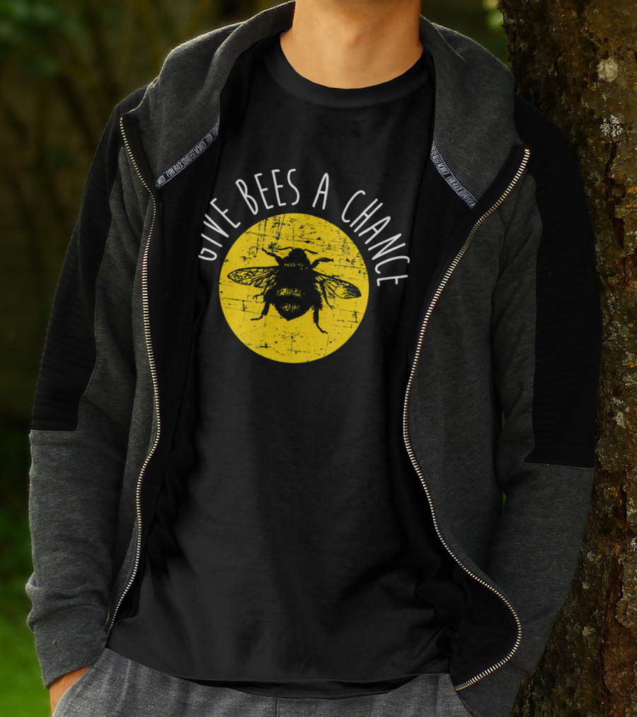Give Bees A Chance Funny Cute Vegan Yellow Circle Bee T-Shirt