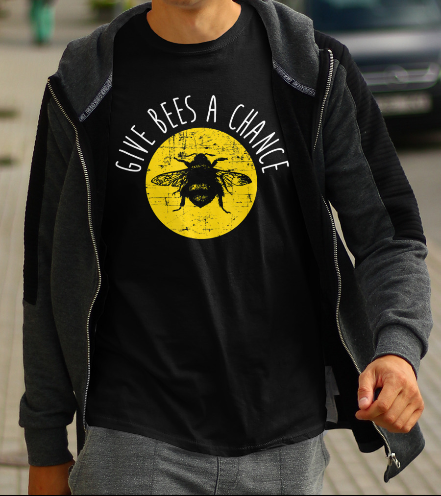 Give Bees A Chance Funny Cute Vegan Yellow Circle Bee T-Shirt
