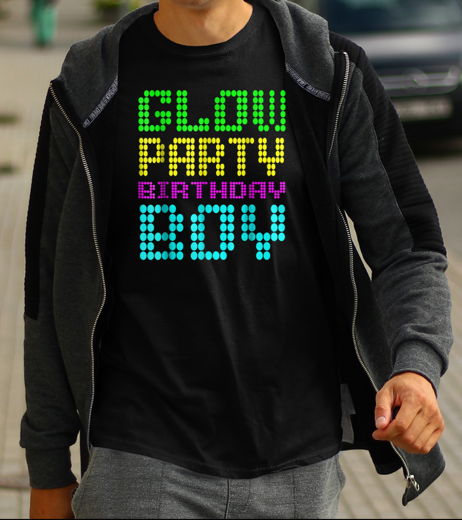 Glow Party Birthday Boy Colorful Dot Text T-Shirt