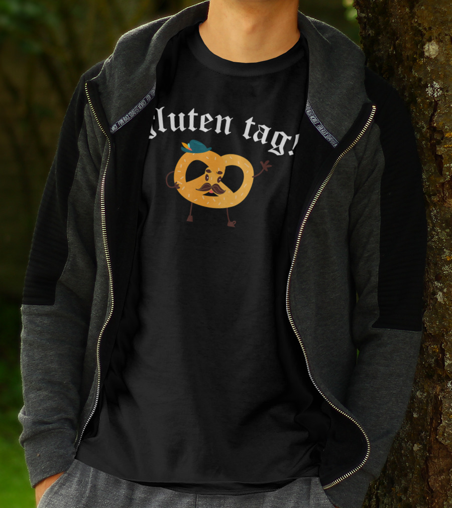 Gluten Tag Funny Oktoberfest Pretzel With Mustache And Hat T-Shirt