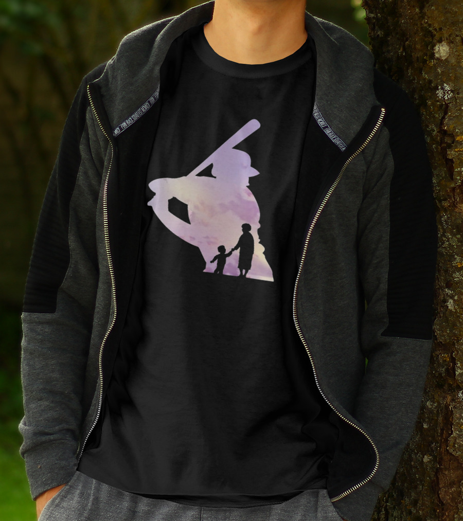 Grandma Behind Every Player Baseball Silhouette With Child Holding Hands T-Shirt