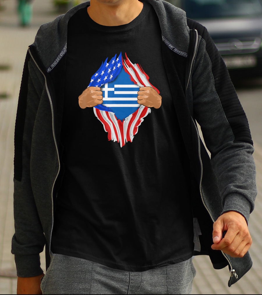 Greek Blood Inside Me Greece With American Flag Reveal T-Shirt