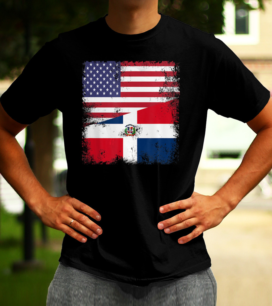 Half Dominican Flag Vintage USA American Dominican Grunge T-Shirt