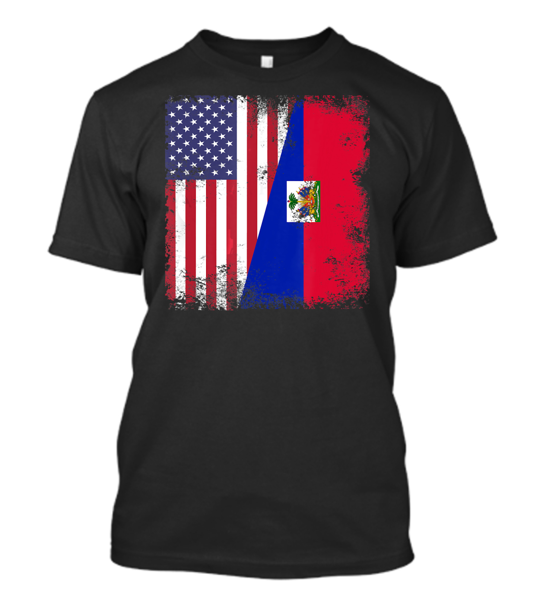 Half Haitian Flag Vintage Haiti U USA Grunge Style Flag Fusion T-Shirt