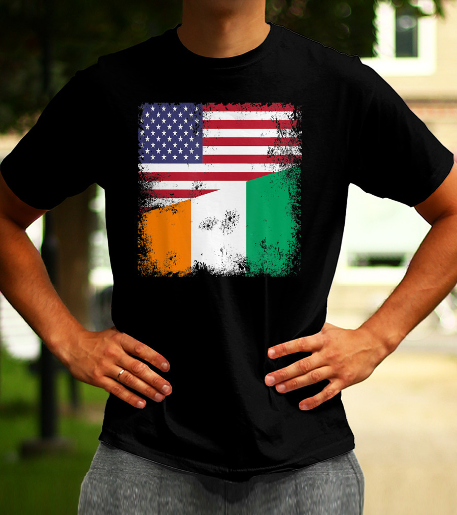 Half Ivorian Flag Vintage Cote D'I With Distressed USA Flag T-Shirt