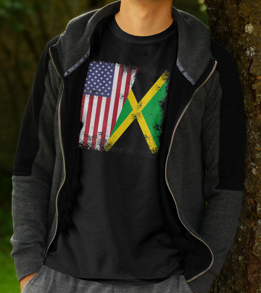 Half Jamaican Flag Vintage Jamaica U.S.A. Flag Overlay T-Shirt
