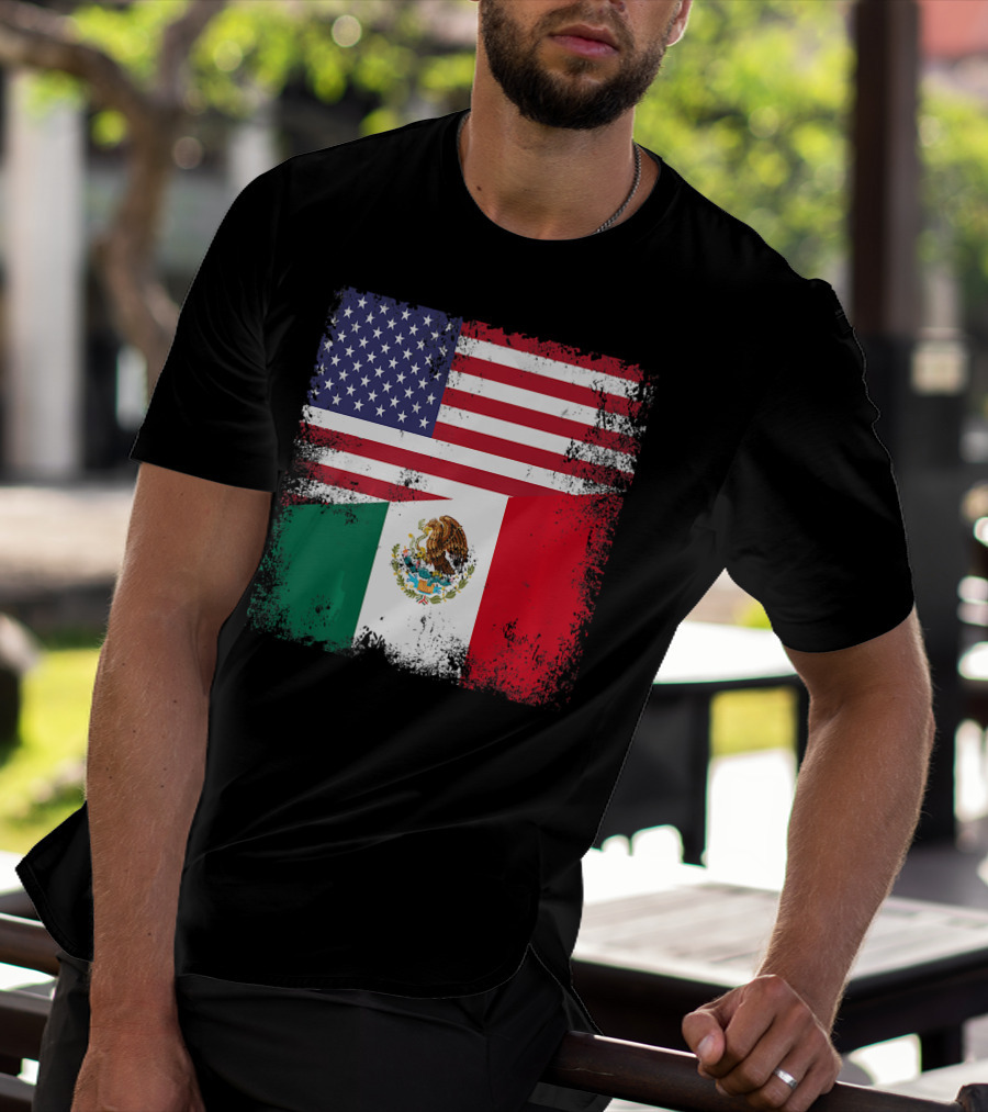 Half Mexican Flag Vintage Mexico U.S. American Flag Dual Heritage T-Shirt