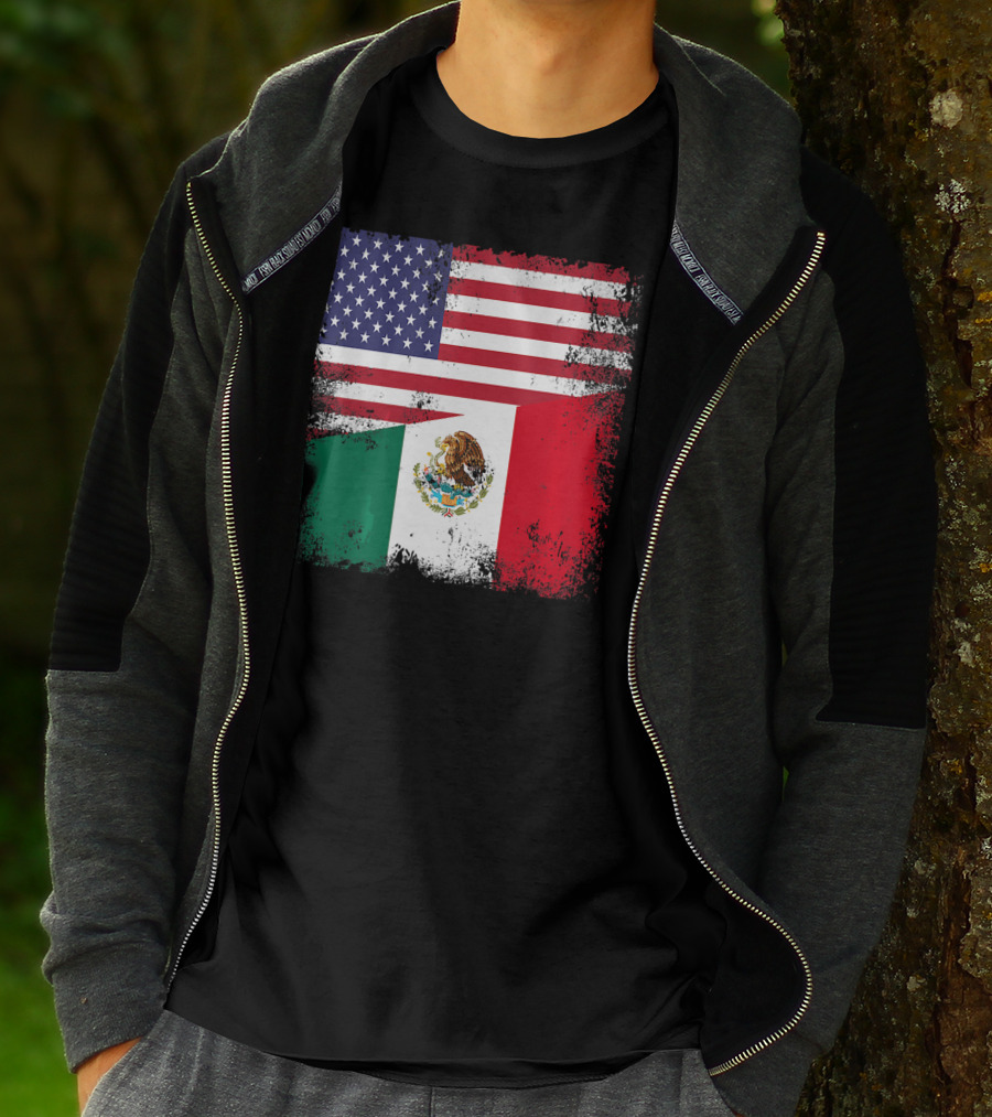 Half Mexican Flag Vintage Mexico U.S. American Flag Dual Heritage T-Shirt