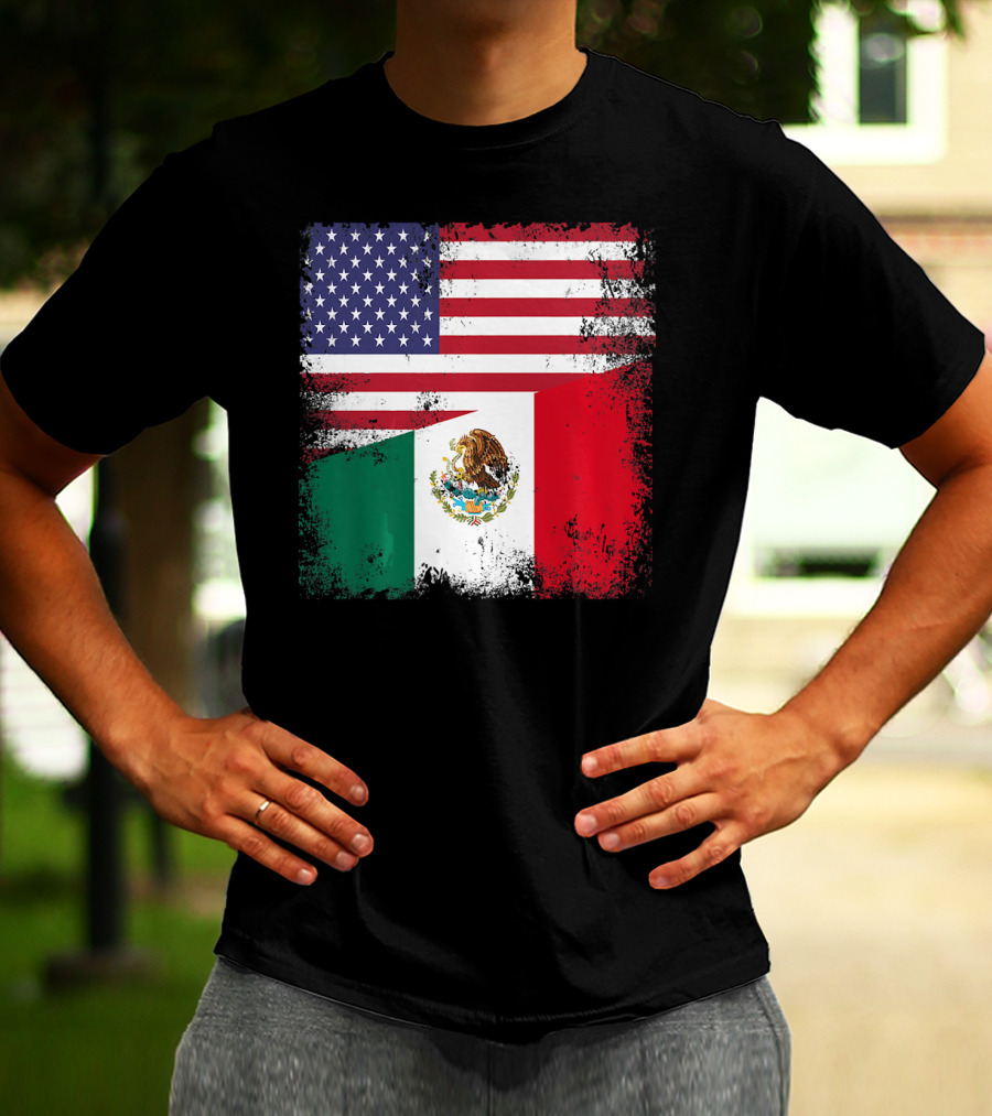 Half Mexican Flag Vintage Mexico U.S. American Flag Dual Heritage T-Shirt