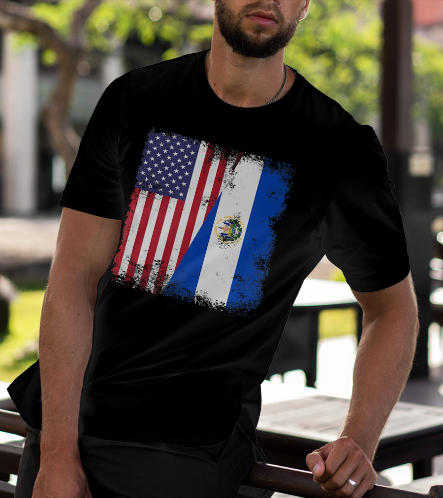United States And Half Salvadoran Flag Vintage El Sal T-Shirt