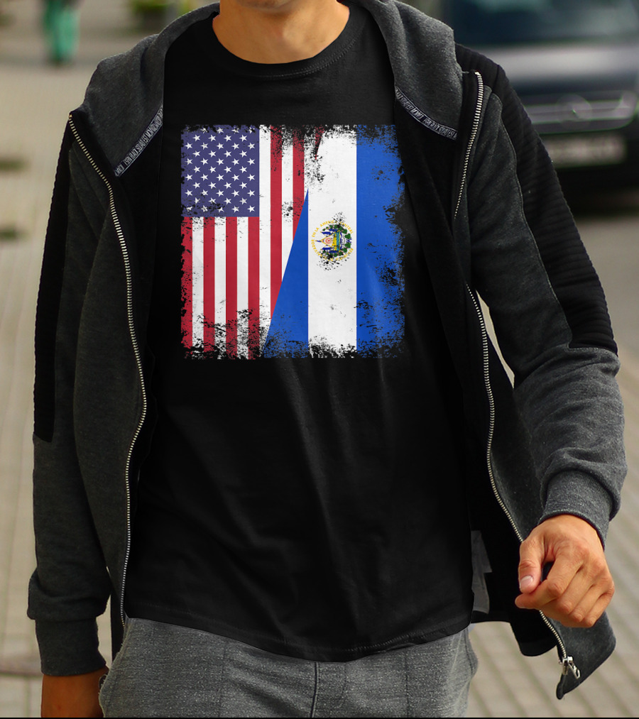 United States And Half Salvadoran Flag Vintage El Sal T-Shirt
