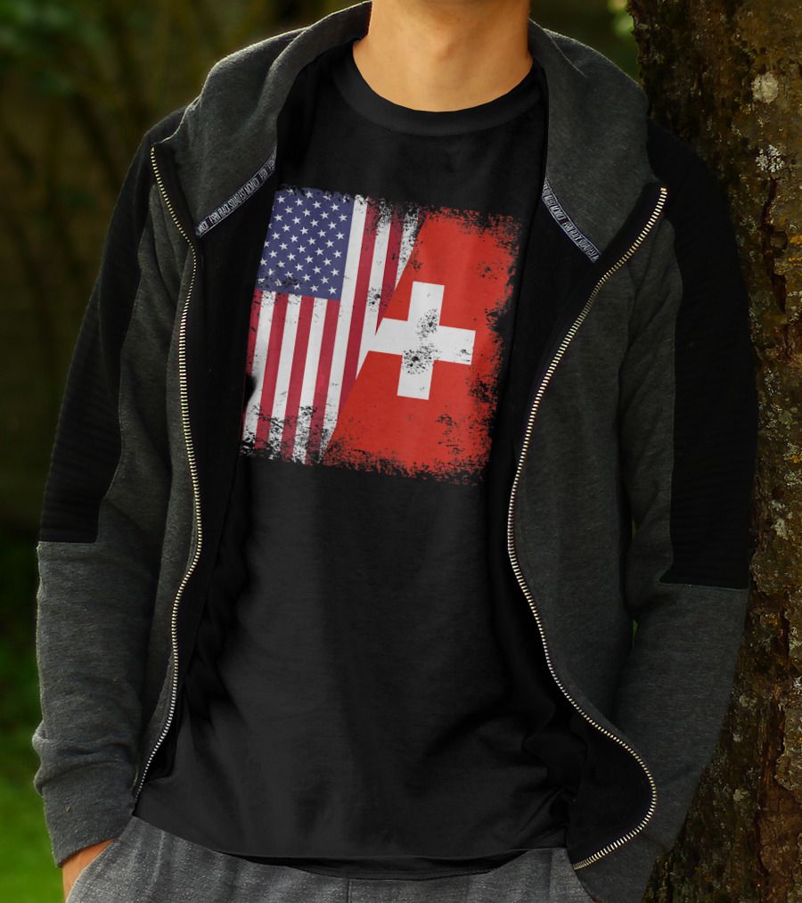 Half Swiss Flag Vintage American Swiss Flag T-Shirt
