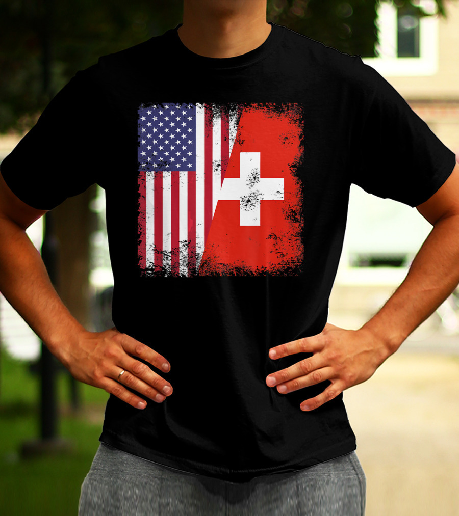 Half Swiss Flag Vintage American Swiss Flag T-Shirt
