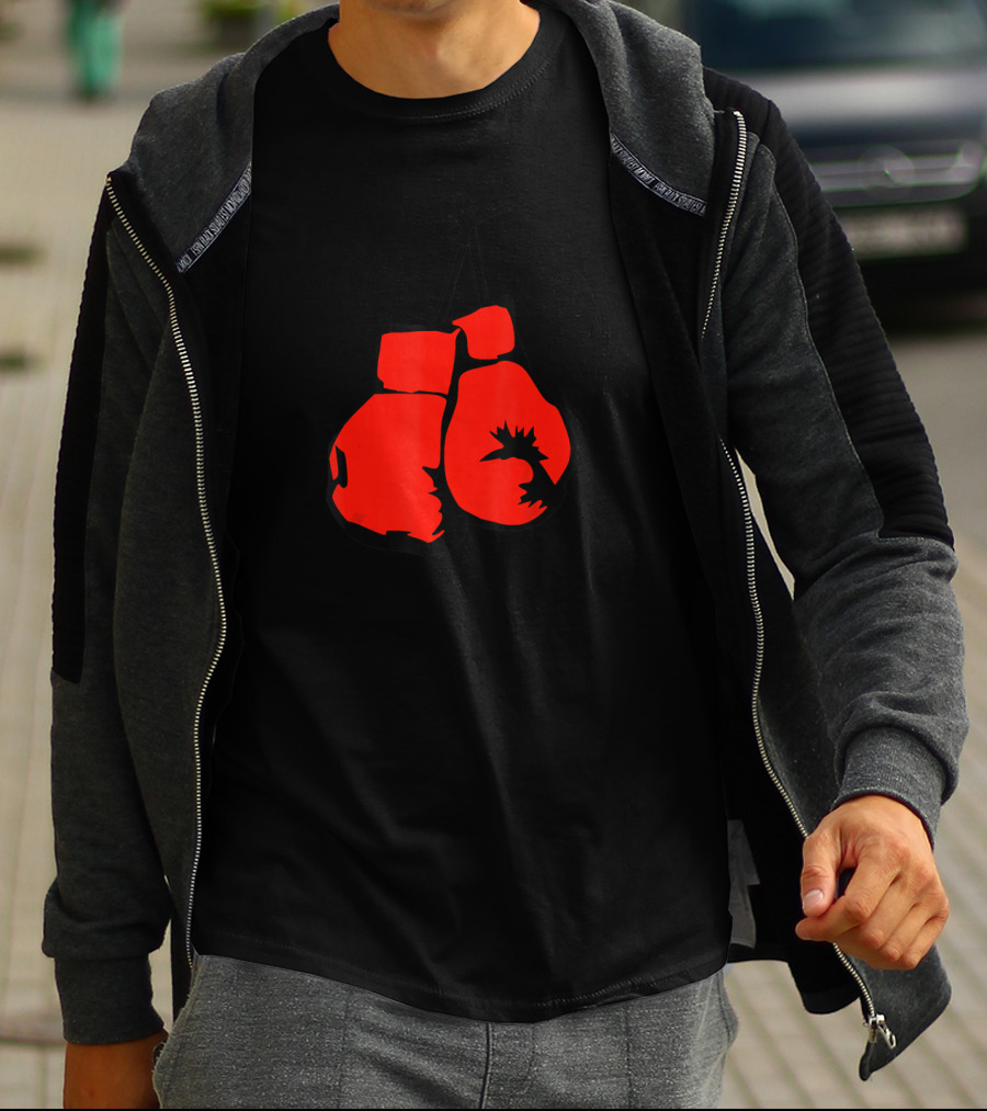 Hanging Red Boxing Gloves With Rooster T-Shirt