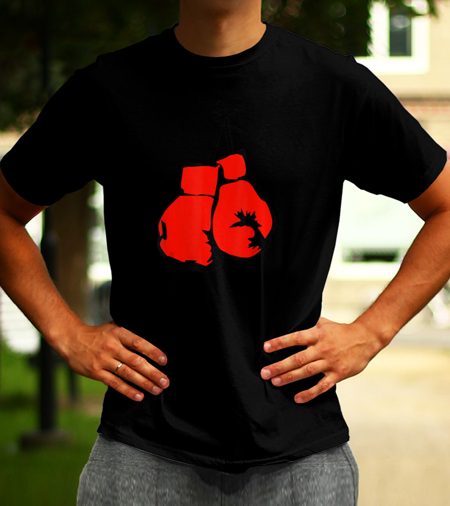 Hanging Red Boxing Gloves With Rooster T-Shirt