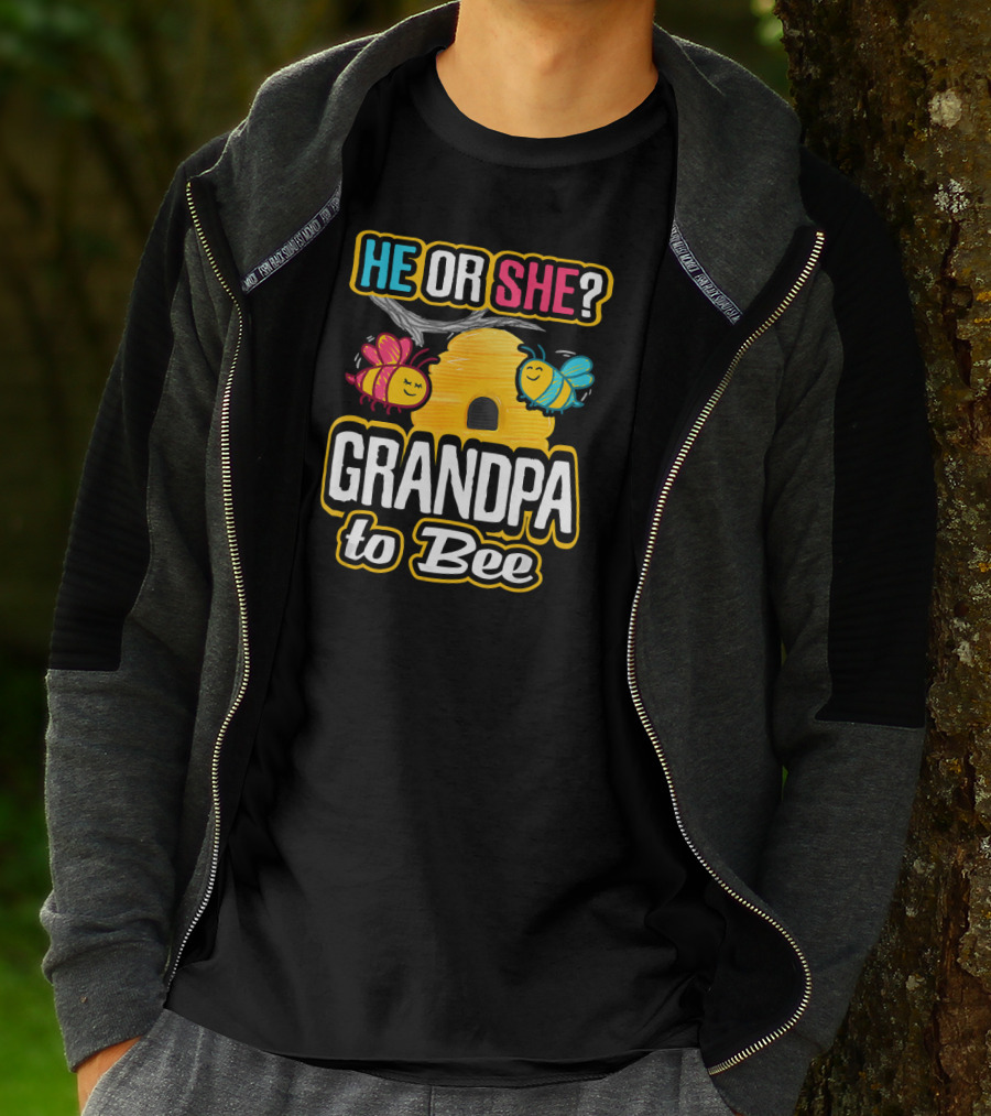 He Or She Grandpa To Bee Gender Reveal Beehive With Bees T-Shirt