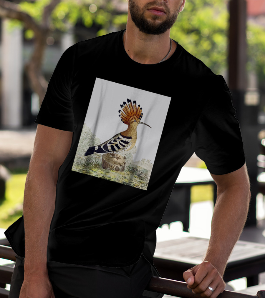 Hoopoe Bird Watercolor On Log Scenic Background T-Shirt