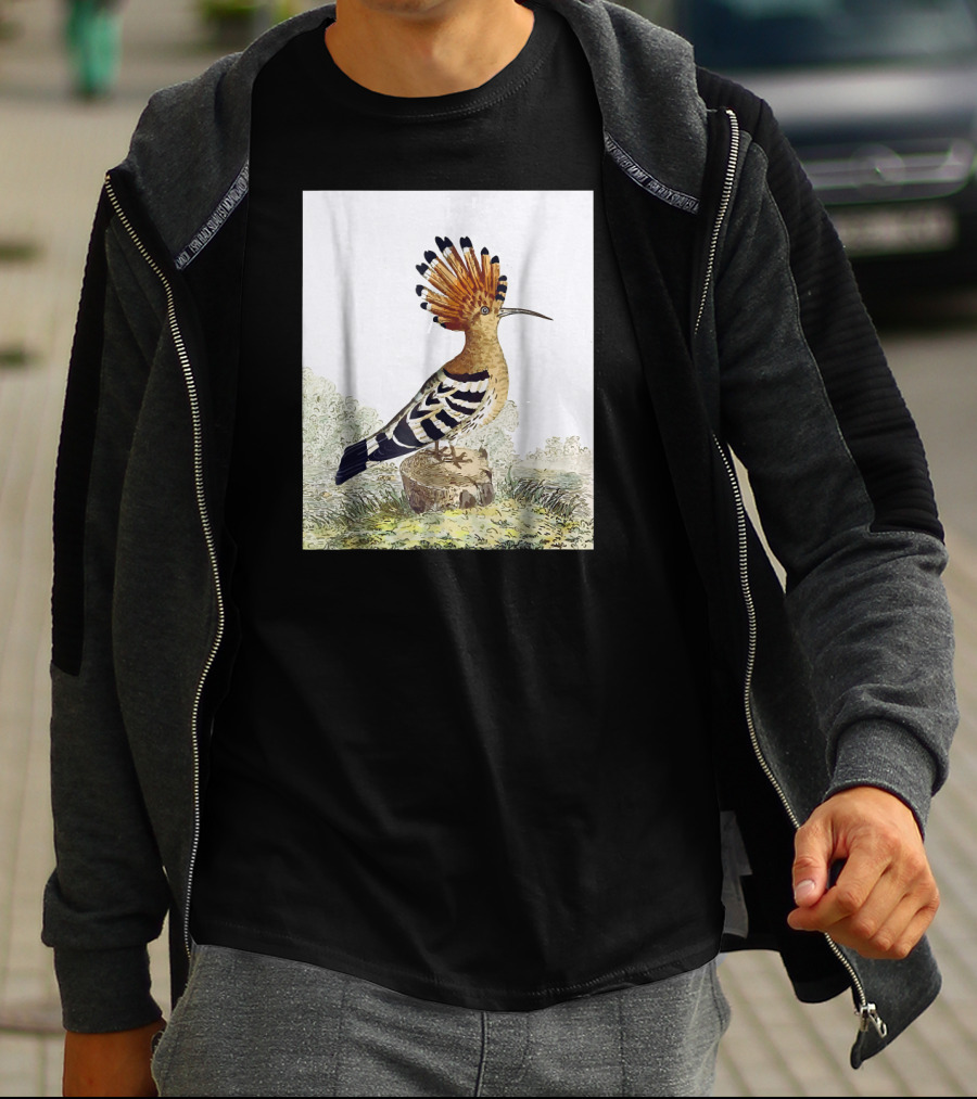 Hoopoe Bird Watercolor On Log Scenic Background T-Shirt